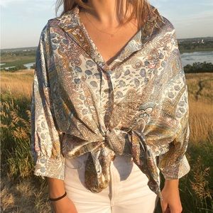 Absolution Luna Santorini Summers Satin Paisley Shirt (Brand New)
